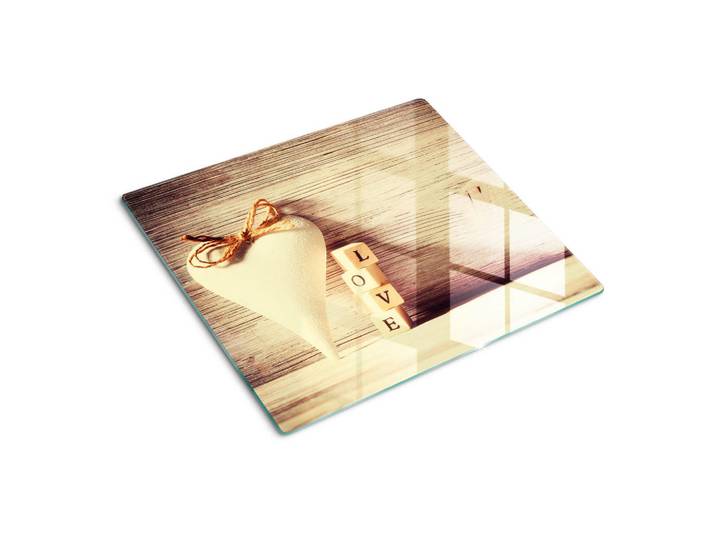 Tulup Glasplatte 60x52 cm Liebe, Beige, Glas, 60x0.4x52 cm, Küchen, Küchenelektrogeräte, Herde, Herdabdeckplatten