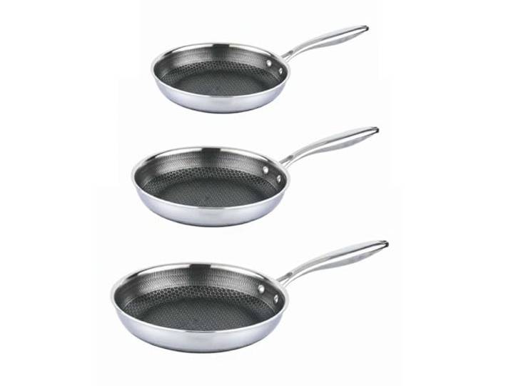 Edelstahl 3er Pfannenset - Pfannen Wabenstruktur Keramik Antihaftbeschichtung Induktion (Set, Pfannen 20+24+28cm)
