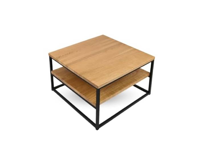 holz4home® Couchtisch aus Eiche mit 2 Platten I 60x60x39,5 cm I 20 mm Massivholz Metall I Wohnzimmertisch Beistelltisch aus Echtholz mit Metallgestell