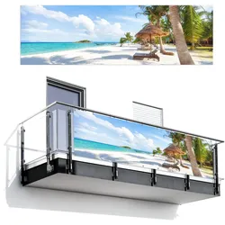 BALKON-SICHTSCHUTZ Strand - Meer - Palmen Windschutz 300x95 cm