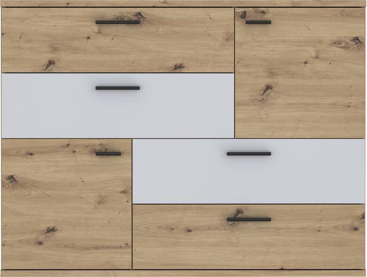 Forte Möbel Skive Kommode, Holzwerkstoff, Artisan Eiche Nachbildung mit Secret grau, 1