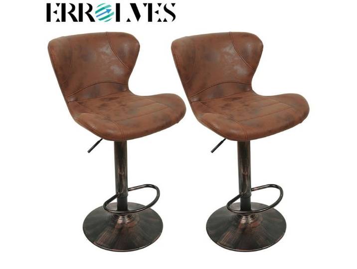 Tabouret de Bar Industriel Réglable en Hauteur - ERROLVES - Lot de 2 - Marron Vintage - Cuir et Fer