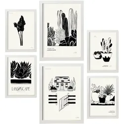 POSTER Set Mit 6 In Schwarzer Tinte Hinterhof Künstlerische Und Abstrakte Drucke Für Innenarchitektur A3 & A4 Weißer Rahmen