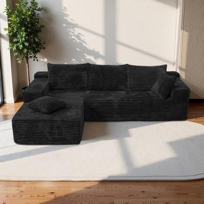 Abrihome "93.31"" Corduroy Sectional Boneless Sofa with Pillows and Chaise"