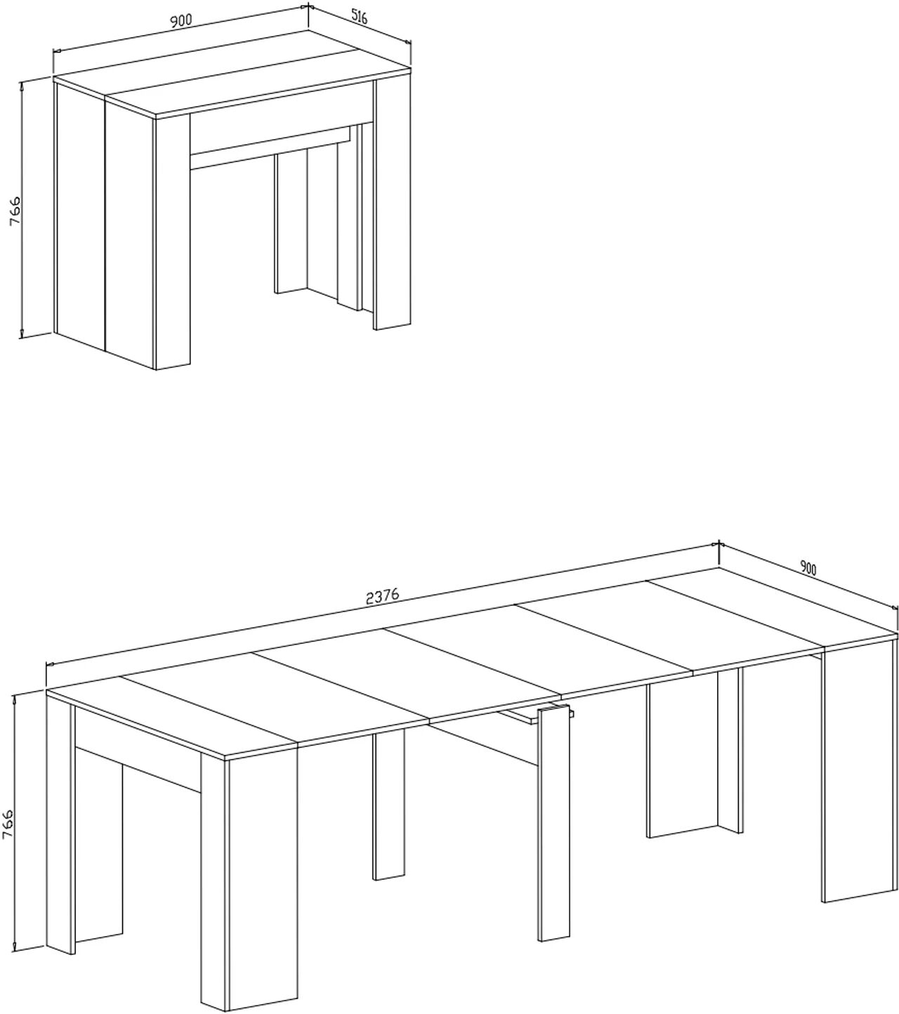 garneroarredamenti Tavolo consolle allungabile 52/238cm moderno nobilitato ossido Virginia