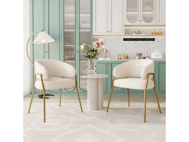 Chaise salle à manger - SOGEU - Chaise design - Velours blanc - Pieds métal doré - Dossier perforé