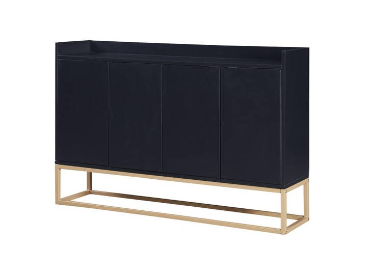 Shopentra Sideboard Schwarz mit 4 Türen & goldfarbenem Metallrahmen, 30x80x120 cm, Kleinmöbel, Kommoden, Sideboards