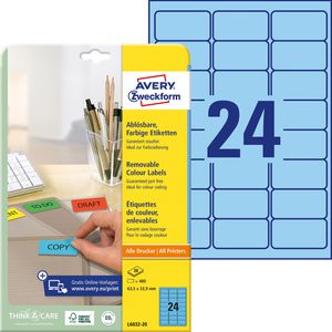 Zweckform Avery  L6032-20 Etiketten blau 63,5x33,9, 480 Stück