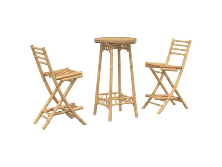 GHVBNMF 3-TLG Outdoor Bar-Set Klappbar aus Bambus mit Bartisch & 2 Stühlen Kompakte Sitzgruppe aus stabilem Bambus mit Klapphockern für Balkon, Terrasse und kleine Außenbereiche. Platzsparend.