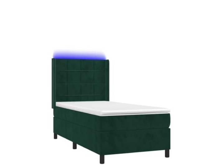 PUGYNBK Boxspringbett aus Samt, Dunkelgrün, 100 x 200 cm, mit LED Verstellbares Kopfteil, Taschenfederkernmatratze, weicher Schutz, USB-Anschluss