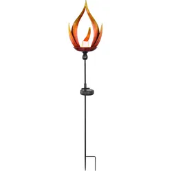 Solarleuchte Solarlampe Außenleuchte Gartenleuchte Außenlampe Eingangsbereich, IP44 Spritzwasserfest Metall Flammenoptik schwarz, 1x LED warmweiß, DxH 18x93 cm