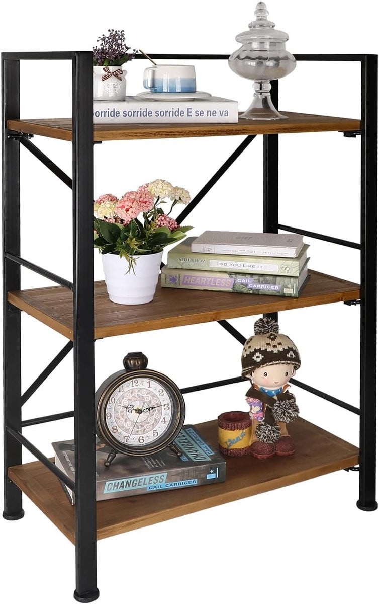 Rustieke 3-laags Boekenplank met Metalen Frame voor Opslag en Organisatie