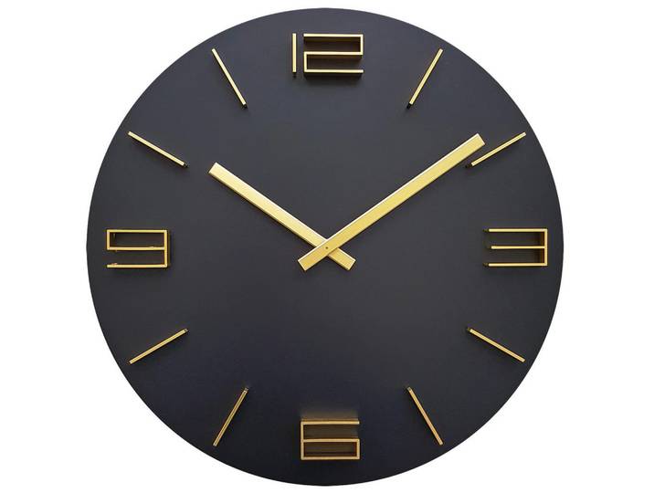 Nextime Wanduhr, Schwarz, Goldfarben, Holz, 39.5x39.5x4 cm, RoHS, CE, 3D-Zahlen, Dekoration, Uhren, Wanduhren