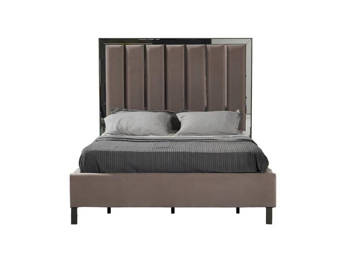 Xlmoebel Polsterbett Design Doppelbett Metall Taupe für Schlafzimmer und Hotel, Made in Europa