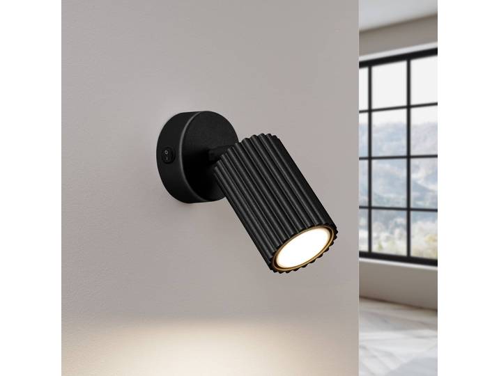 Wandstrahler Karbon, schwarz, Ausladung 16 cm, Schalter, Alu Karbon SOLLUX LIGHTING, schwarz, für Wohn- / Esszimmer, Aluminium, Modern