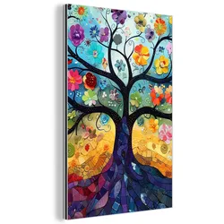 METALLBILD Kunst - Baum des Lebens - Blumen - Hippie 80x120 cm