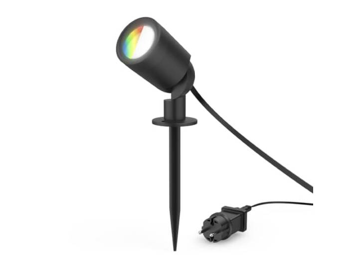 Hama Gartenlampe, LED Gartenstrahler mit Erdspieß, smarte Außenleuchte IP65 WLAN Außenlampe schwarz, Matter, farbige Gartenbeleuchtung + Farbwechsel, dimmbar, schwenkbar, mit App