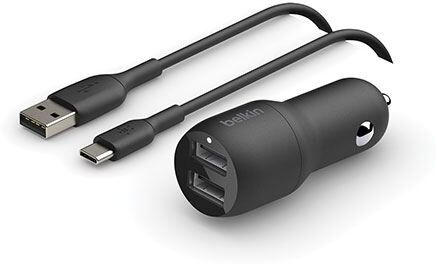 Belkin Carregador Isqueiro Duplo  BOOST↑CHARGE™ USB-A de 24 W + Cabo  USB-A para USB-C™ - Preto