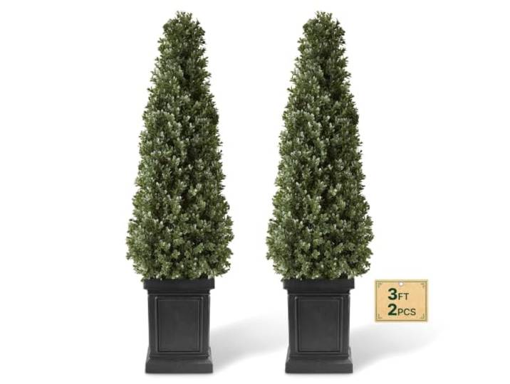 VEVOR Buis Artificiel 1000 mm 2 Pcs Arbres Topiaires Artificiels avec Pots Faux Arbres Verts pour Intérieur et Extérieur\, Hall d'Entrée\, Porte d'Entrée\, Porche\, Terrasse et Jardin\, Feuillage en PE