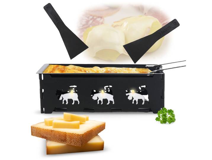 Faltbares Teelicht-Raclette für 1 Person, mit Schaber & Teelichtern
