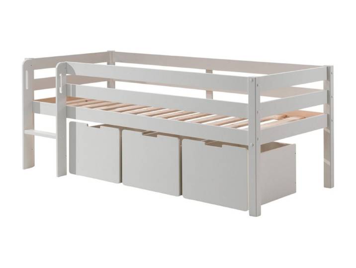 58 aufm Kessel Kinderbett Kojenbett Karolina 208x105x83 Kinderbett Einzelbett Massivholz Weiß (inkl. Versand, Lieferung bis Verwendungsstelle), Liegefläche 90 x 200, niedrige Höhe, ideal für Dachschrägen, Schublade
