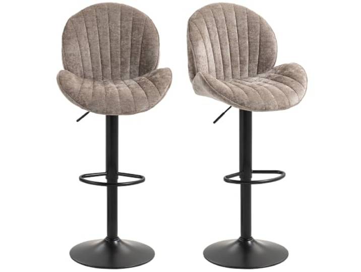 HOMCOM Barhocker 2er Set Höhenverstellbar Drehbar mit Rückenlehne Braun Tresenhocker, Barstuhl, Fußstütze, Rutschfest, Hocker mit Chenille-Optik
