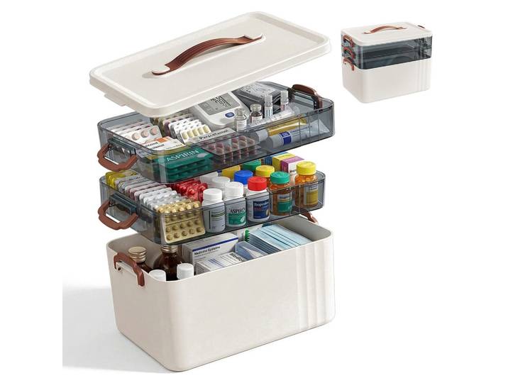 Relaxdays Medizinbox Weiß Kunststoff 2 Einsätze 24x33x22 cm, 33x24x22 cm, Freizeit & Co, Wellness & Gesundheit, Gesundheit
