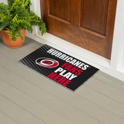 Evergreen "28 in. x 16 in. Carolina Hurricanes ""Fans Play Here"" PVC Door Mat"