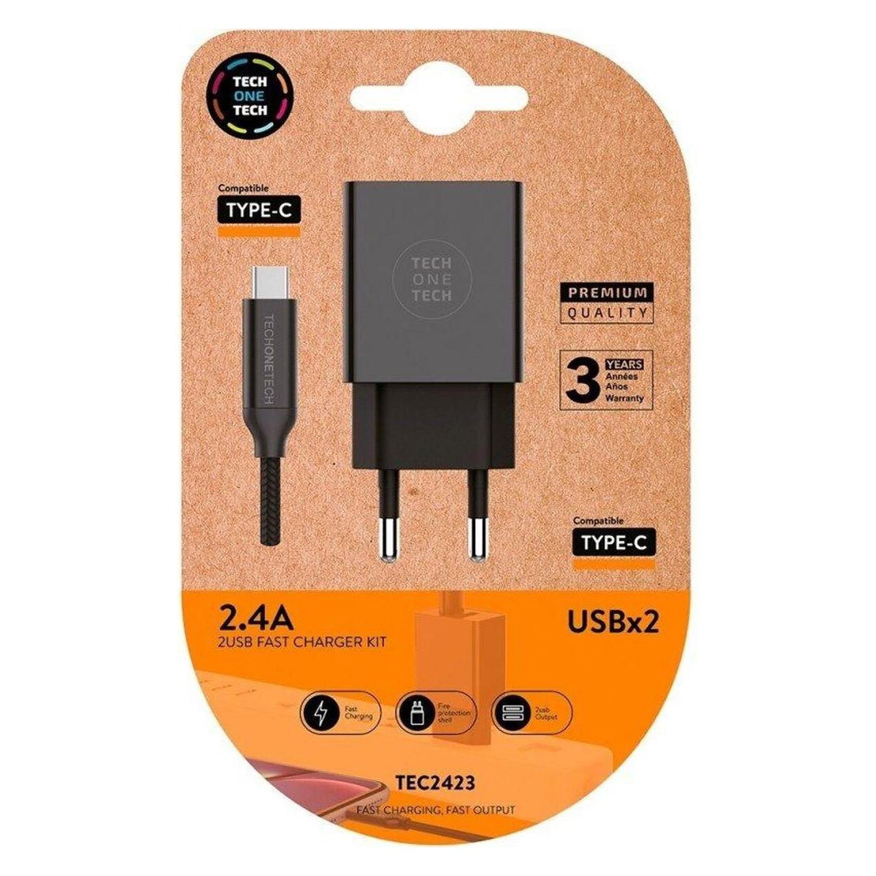 Tech One Tech Wandladegerät Tec2423 Schwarz (2 Ports) (45588404)