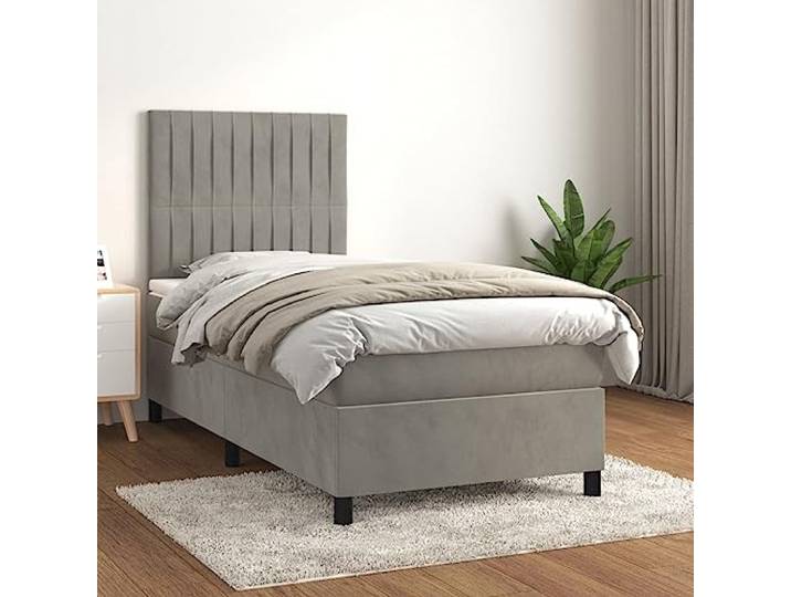 RJPLMFV Bettgestell, Matratze, Velours, Hellgrau, 80 x 200 cm Kopfteil verstellbar, Taschenfedern, mittelharte Unterstützung, weicher Matratzenschutz