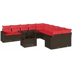 vidaXL 11-teiliges Gartensofa-Set mit Kissen, braun, Polyrattan