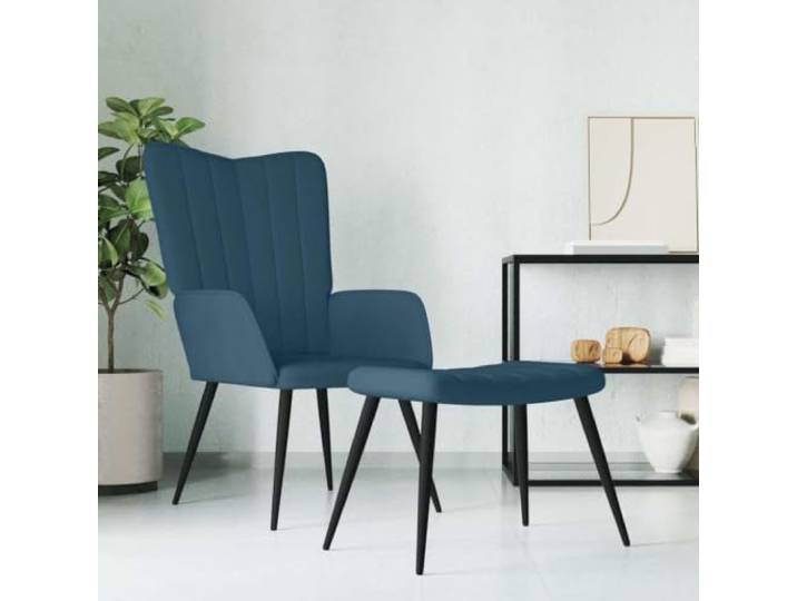 NLQMSU Relaxsessel, Veloursblau, mit Fußstütze und Stahlrahmen Gepolsterter Schaumstoff, weicher Samt, passende Fußstütze, modernes Design, stabile Struktur