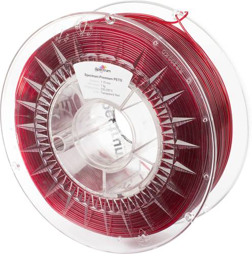 Spectrum Filaments 80050 PET-G Premium Filament PETG chemisch beständig, schlagfest 1.75mm 1000g Transparent Red, Rot 1St.