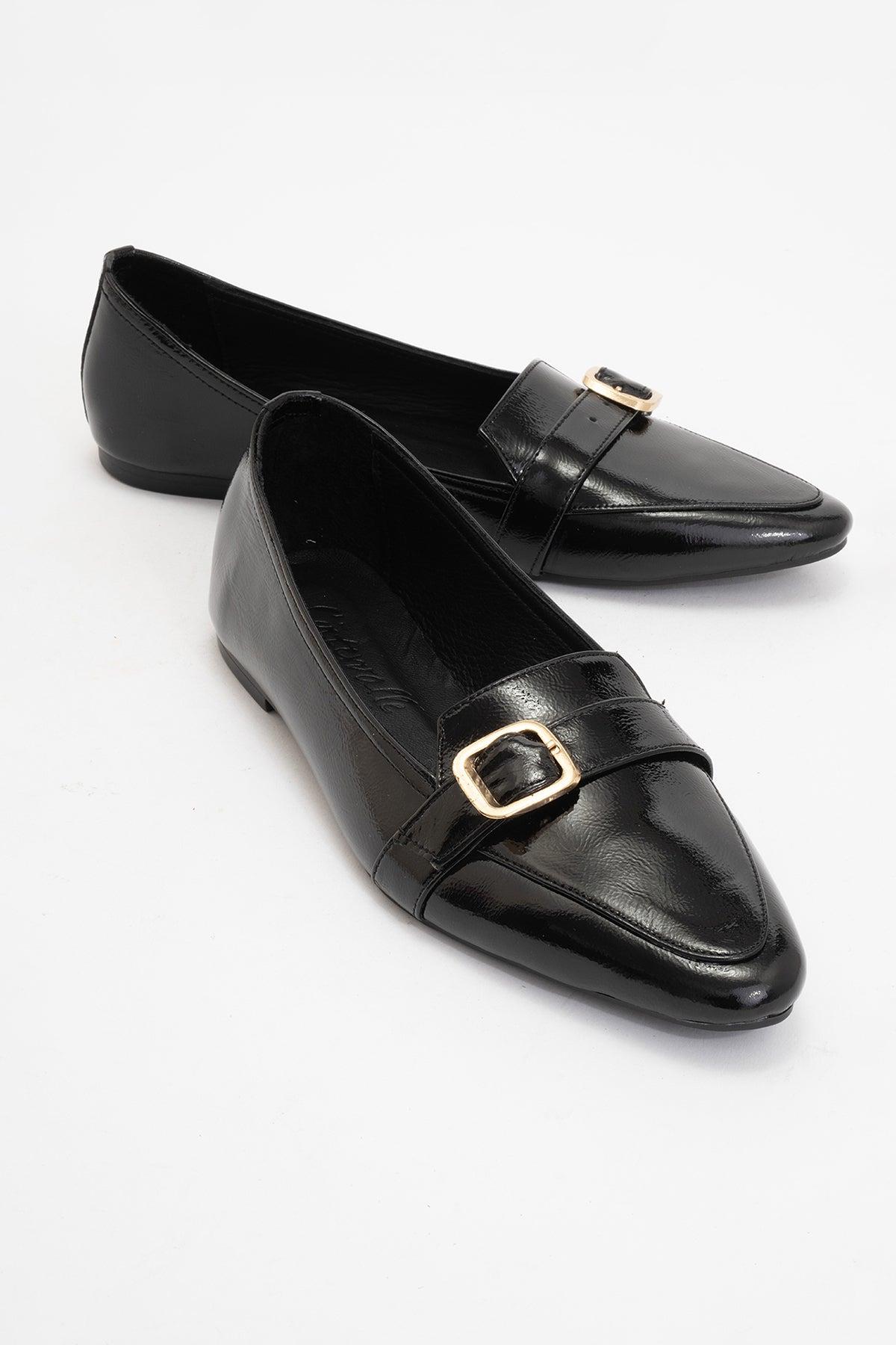 Zarina Puntige Teen Leren Platte Schoenen Dames