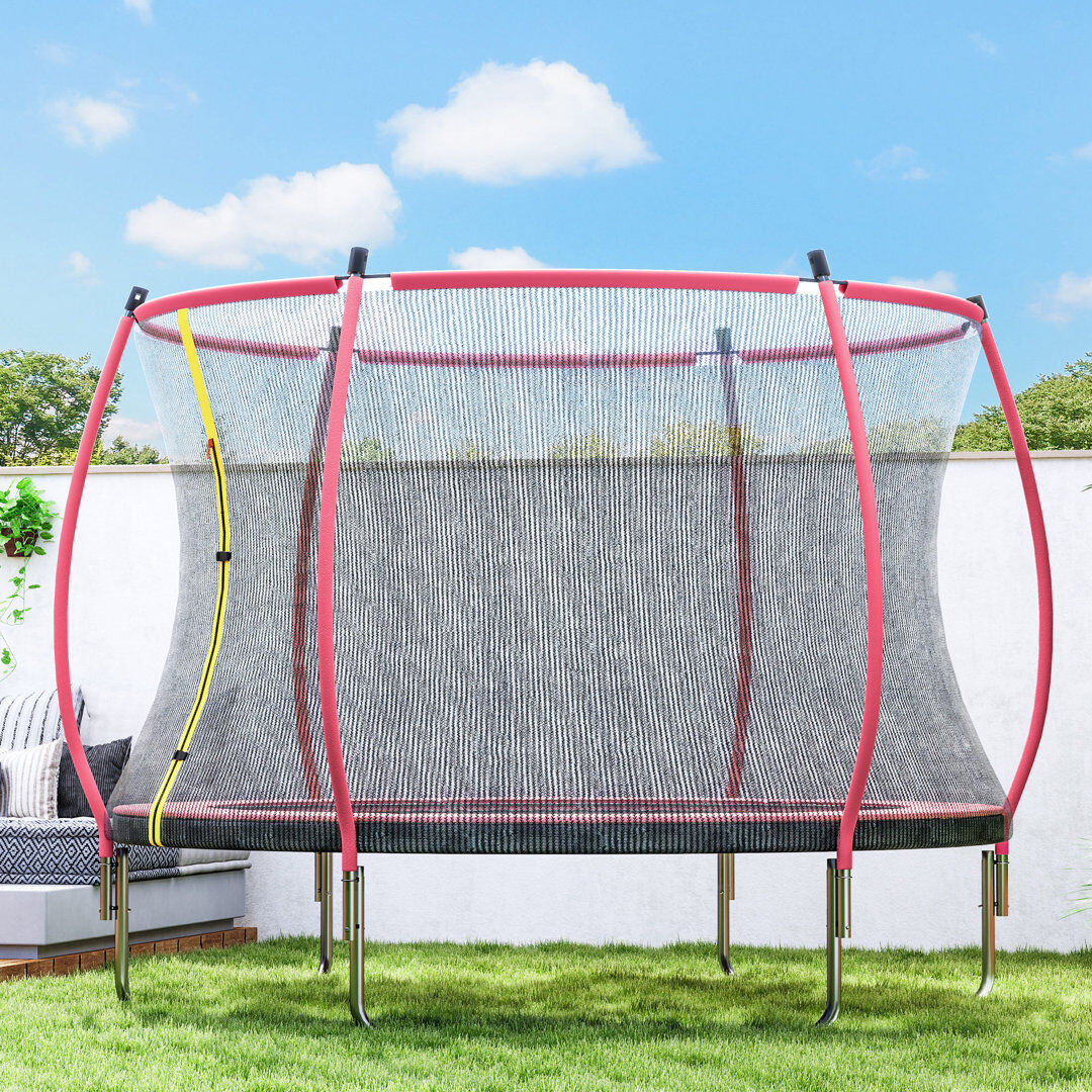 HOMCOM 305cm Round Backyard Trampoline with Safety Enclosure Pink 240cm H X 305cm W X 305cm D