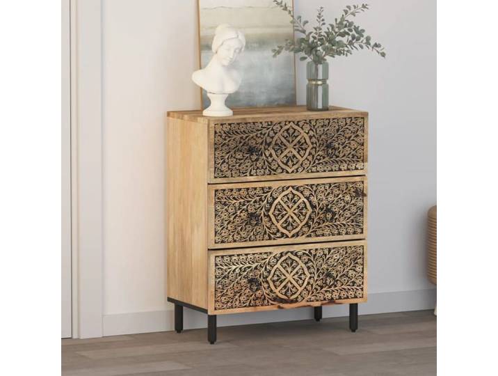 （SOLDES Janvier)Commode d'angle - Buffet Bas Salon - Buffet de rangement - Meuble latérale 60x33x75 cm bois massif de manguier 03_79