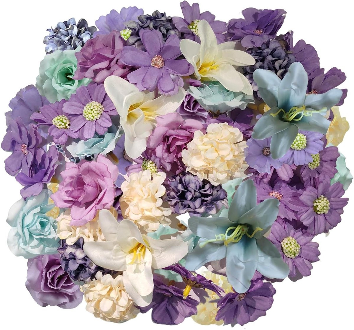 Set van 40 stuks mini kunstbloemen in paars voor decoratie en bruiloften