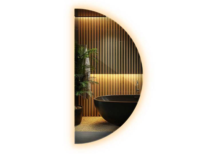 Wallfluent Led-Spiegel 30x60 cm Warmweiß 3000K, Gelb, Glas, Organisch, 30x60x0.4 cm, Spiegel, Wandspiegel
