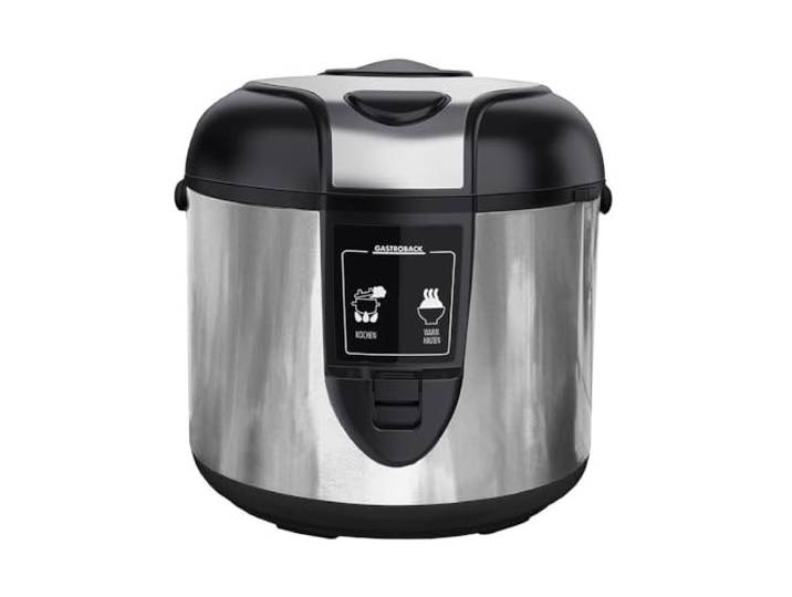GASTROBACK Profi Reiskocher Groß 3L – Automatisches Kochen von Reis, Basmati, Porridge – Dampfgarer für Gemüse – Antihaft Innentopf – Warmhaltefunktion – Abschaltautomatik