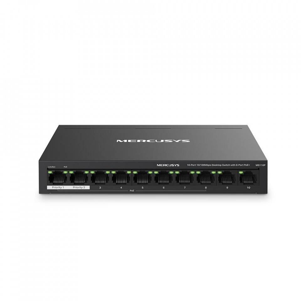 Mercusys MS110P Fast Ethernet Managed Netwerkswitch met PoE, zwart