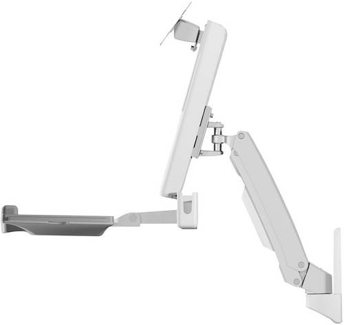 ICY BOX IB-MS600-W Monitor-Wandhalterung 1 Display(s) 25,4 cm (10") - 61 cm (24") Silber, Grau, Weiß Höhenverstellbar, Tastaturablage, Neigbar