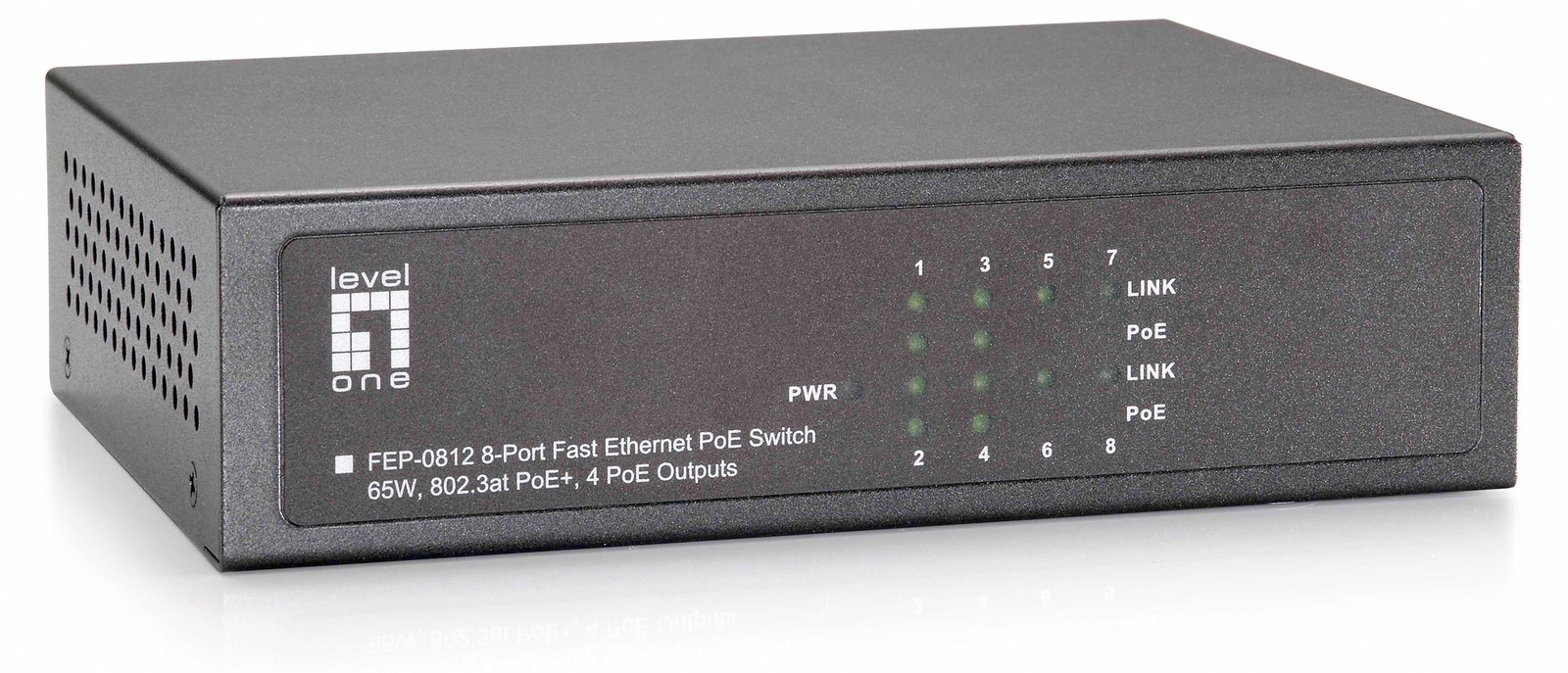 Level One FEP-0812 Switch met 8x FE poorten en 4x PoE, 65W