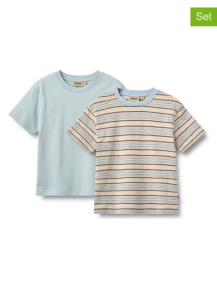 Wheat 2er-Set: Shirts "Fabian" in Hellblau/ Beige - 110
