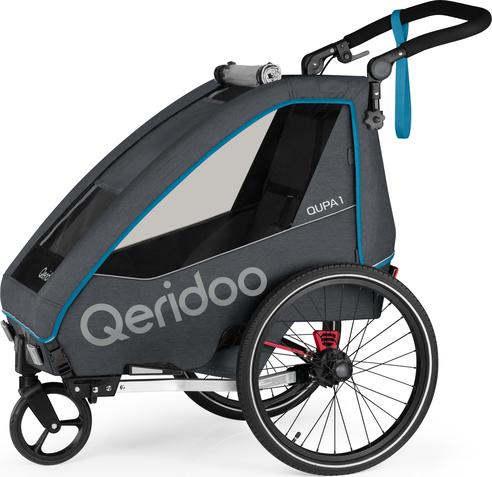 Qeridoo QUPA 1 - Kinderfahrradanhänger für 1 Kind, Farbe: Blue