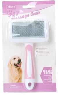 Happy Pet Pantry Gentle Pet Grooming Brush For Dogs & Cats Self Cleaning Slicker Brush Hair Remover pink