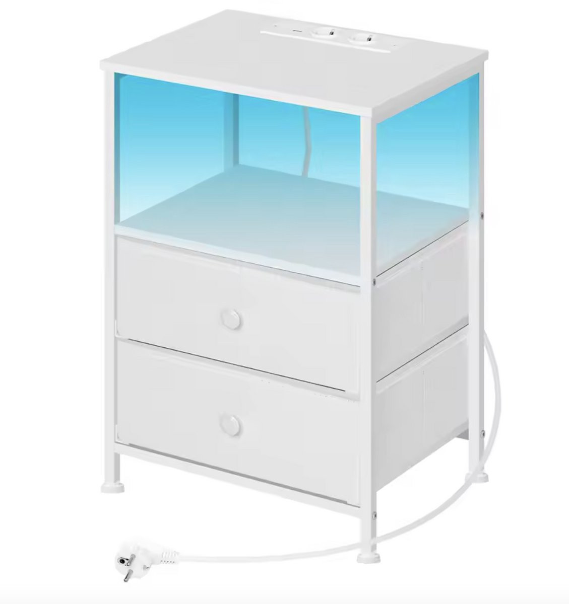 J&R Nachtkastje met LED-verlichting, USB-C en stopcontact, Wit