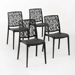 RATTATAN 4er-Set stapelbare Stühle aus Polypropylen mit Glasfasern für Außenbereich und Garten, Bar und Restaurant, Küche modernes Design - LISA - Schwarz