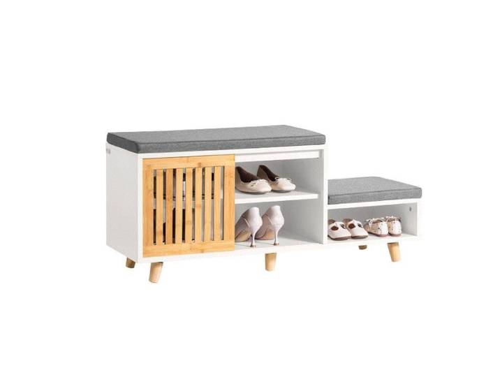 SoBuy FSR125-WN Meuble à Chaussures avec 1 Porte Coulissante et 3 Compartiments 101x35x46