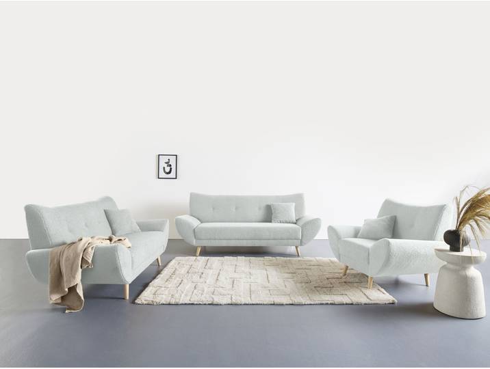 Polstergarnitur HOME AFFAIRE Basta Set: 3er + 2er + 1er, bequem, zeitloses Design, bodenfrei , silber, H:80cm T:82cm, Sitzmöbel-Sets, Komfortable Wellenunterfederung