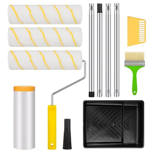 Verfrollerset van 3 stuks met accessoires en telescoopsteel, 22 cm en 23 cm